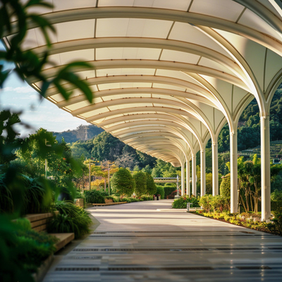 Structure de membrane de tension en ETFE et PTFE pour des formes architecturales élégantes