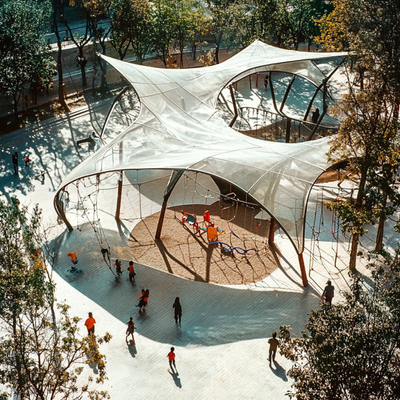 Structure de membrane de tension pour les terrains de jeux pour enfants espaces extérieurs sûrs et amusants